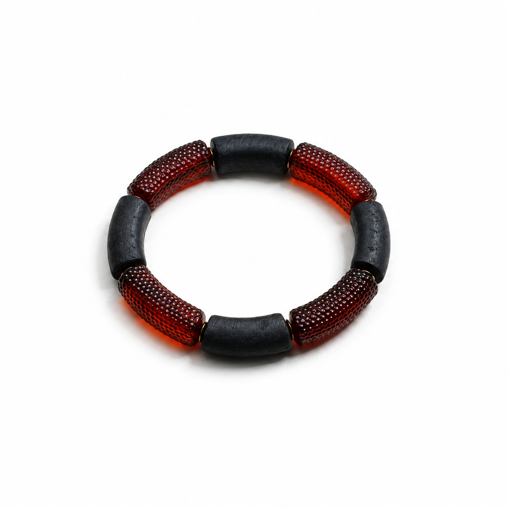 Rurik Baltic amber men's bracelet in matte black and dark cherry amber — handcrafted in Lithuania by AMBER999