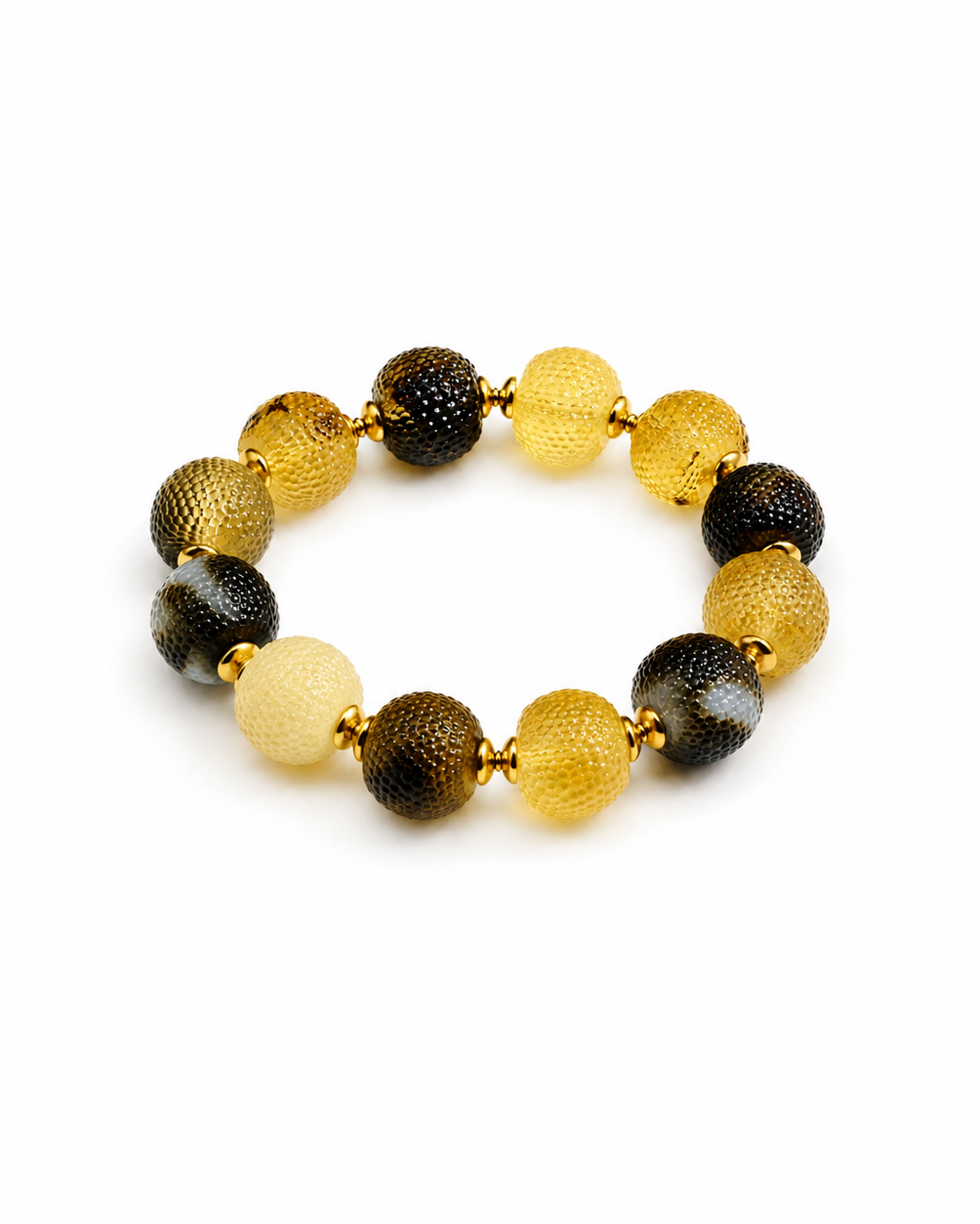 Noémie Baltic amber bracelet in lemon yellow and dark amber — handcrafted in Lithuania by AMBER999 — Baltic amber jewellery handcrafted in Lithuania