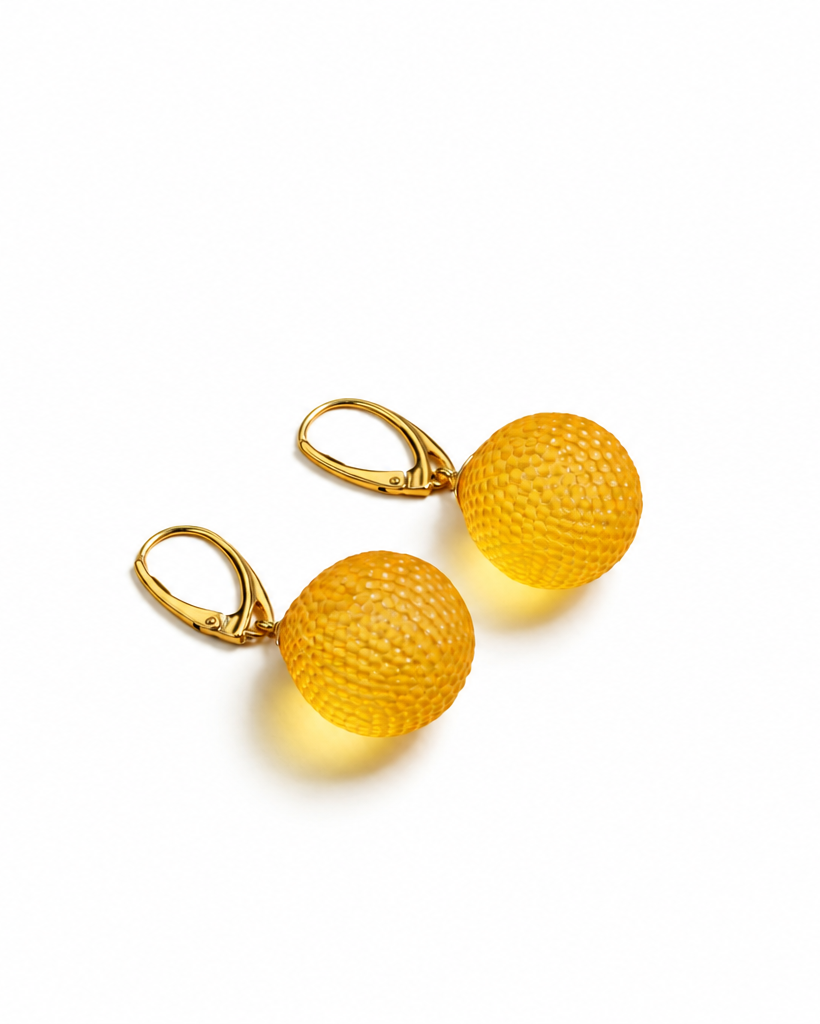 MAIA Baltic amber earrings in silver & gold — cognac snake-skin amber beads, handcrafted in Lithuania — Baltijos gintaro papuošalai, rankų darbas Lietuvoje