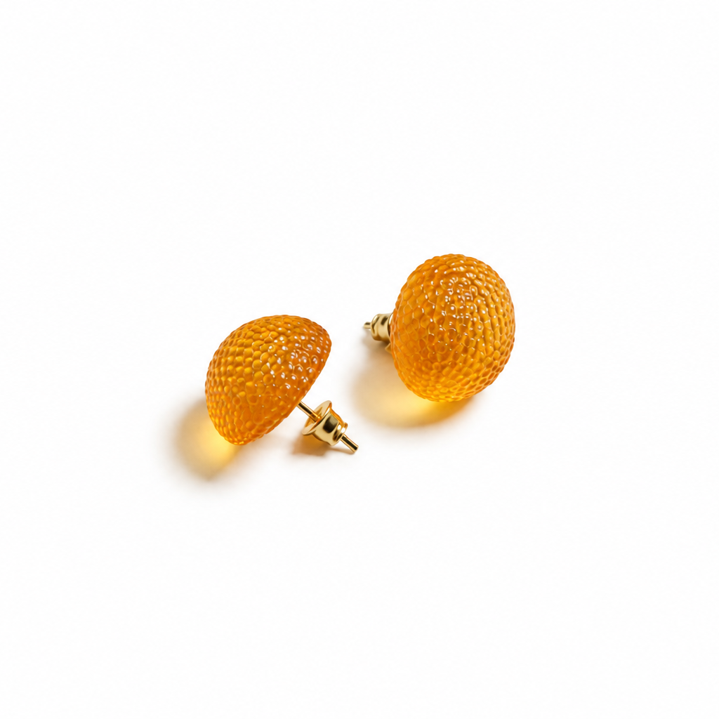 Ambrette Baltic amber stud earrings in honey snake-skin amber — handcrafted in Lithuania by AMBER999