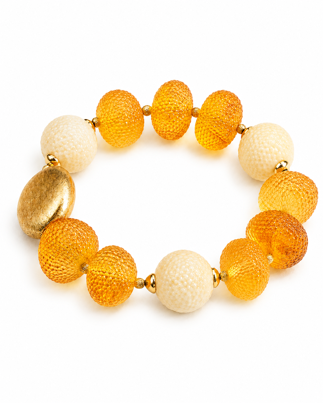 BIJOURE Baltic amber bracelet in silver & gold — cognac white snake-skin amber beads, handcrafted in Lithuania