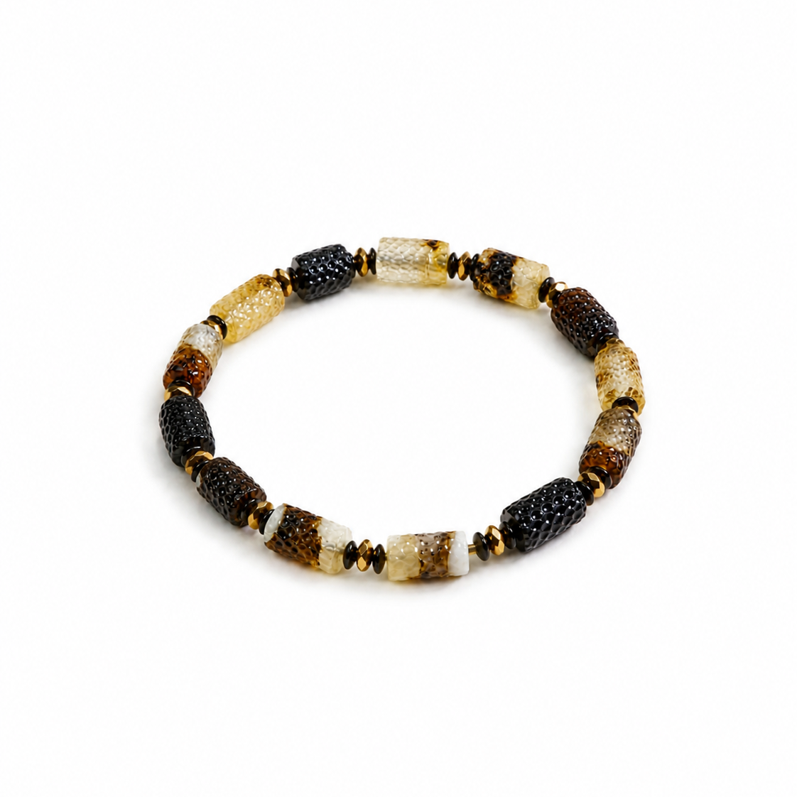Pierre Baltic amber bracelet in black, white and cognac amber — handcrafted in Lithuania by AMBER999