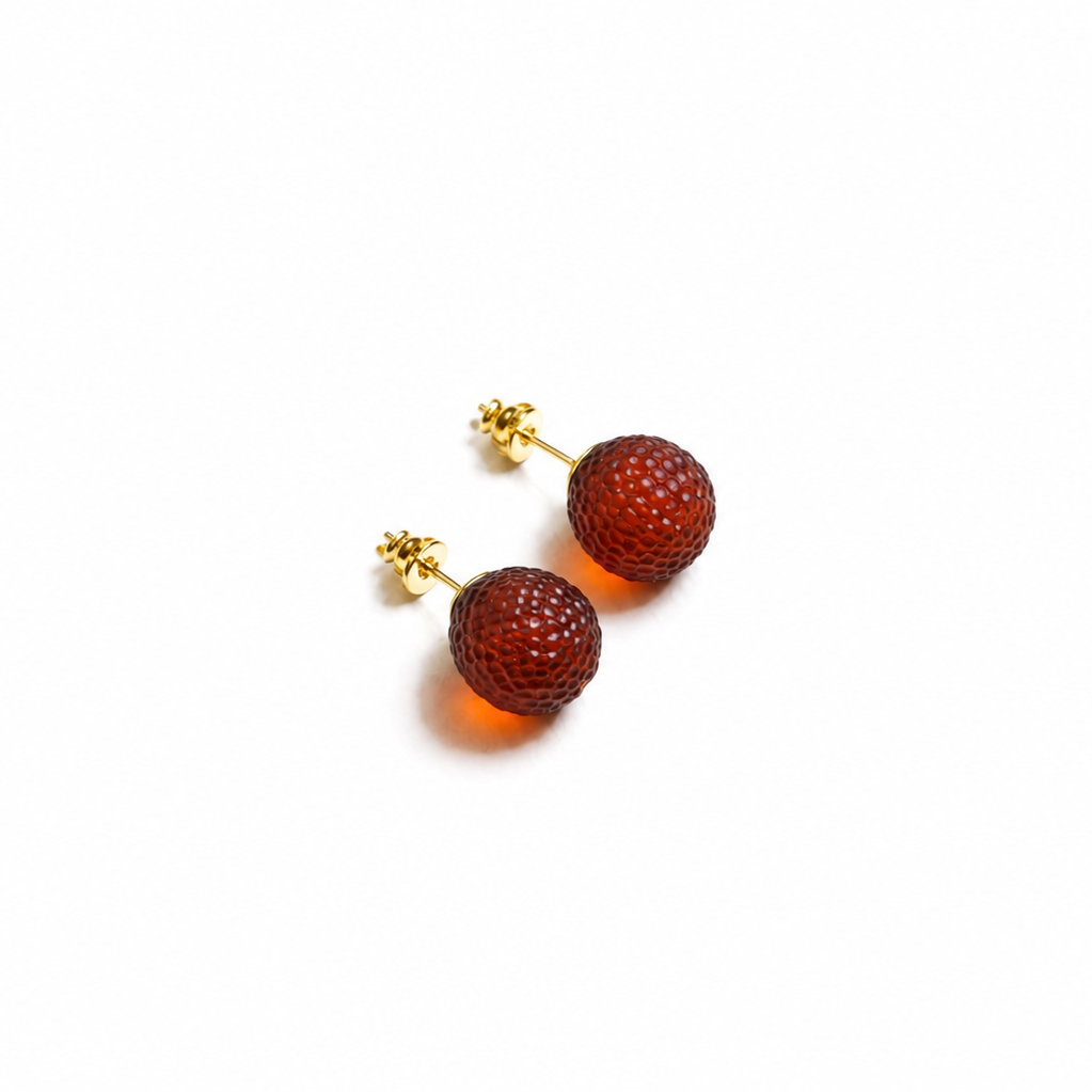 Cirava Baltic amber stud earrings in cherry amber — handcrafted in Lithuania by AMBER999