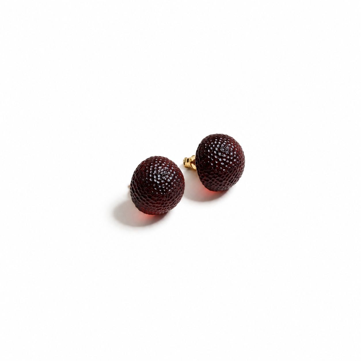 Roseline Baltic amber stud earrings in dark cherry amber — handcrafted in Lithuania by AMBER999